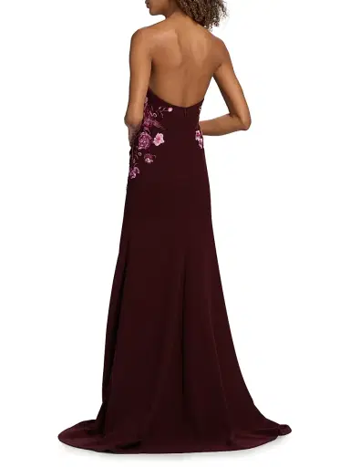Naeem Khan Women's Floral-Appliqué Crepe Strapless Fit & Flare Gown - Bordeaux Pink | Thumbnail 5