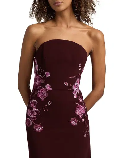 Naeem Khan Women's Floral-Appliqué Crepe Strapless Fit & Flare Gown - Bordeaux Pink | Thumbnail 6