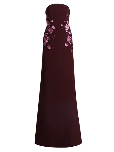 Naeem Khan Women's Floral-Appliqué Crepe Strapless Fit & Flare Gown - Bordeaux Pink | Thumbnail 1