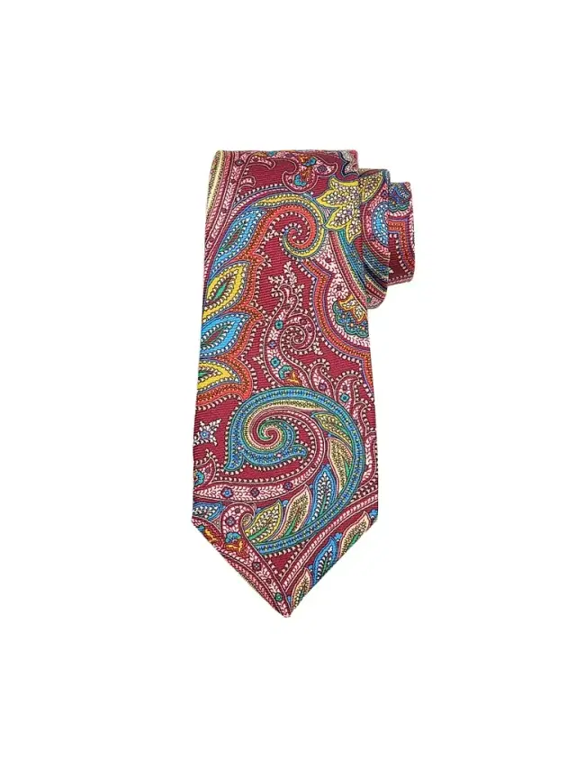 Kiton Men's Paisley Silk Tie - Red