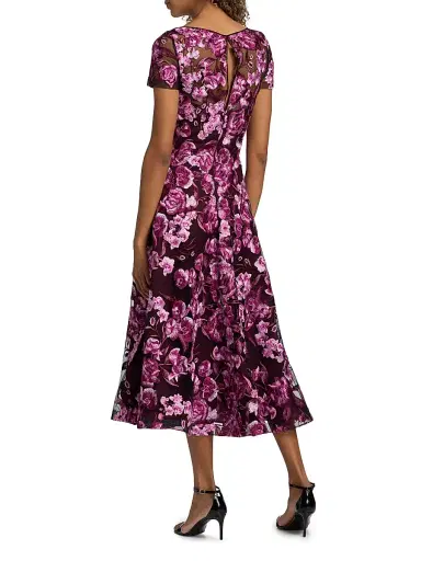 Naeem Khan Women's Floral-Embroidered Tea-Length Dress - Pink Black - Size 6 | Thumbnail 5 Naeem Khan Women's Floral-Embroidered Tea-Length Dress - Pink Black - Size 6 | Thumbnail 5