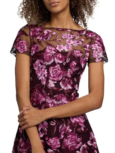 Naeem Khan Women's Floral-Embroidered Tea-Length Dress - Pink Black - Size 6 | Thumbnail 6 Naeem Khan Women's Floral-Embroidered Tea-Length Dress - Pink Black - Size 6 | Thumbnail 6