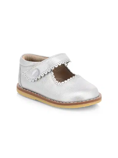 Elephantito Baby Girl's Scallop Leather Mary Jane Flats - Silver 7 (Baby) | Thumbnail 1