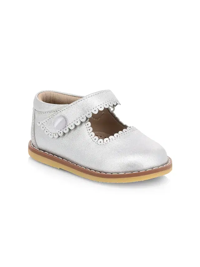 Baby Girl's Scallop Leather Mary Jane Flats - Silver 7 (Baby)