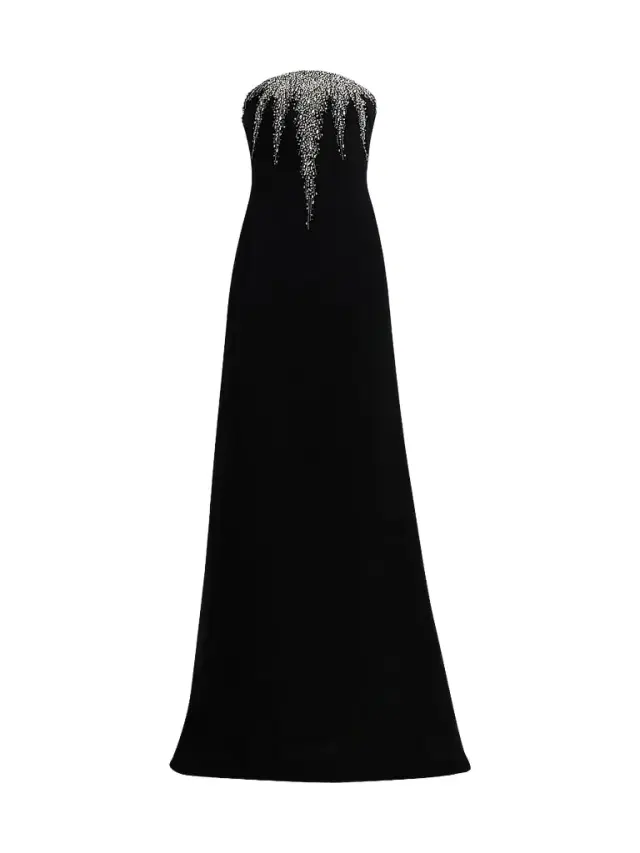 Naeem Khan Women's Crystal-Embellished Crepe Strapless Fit & Flare Gown - Black Silver