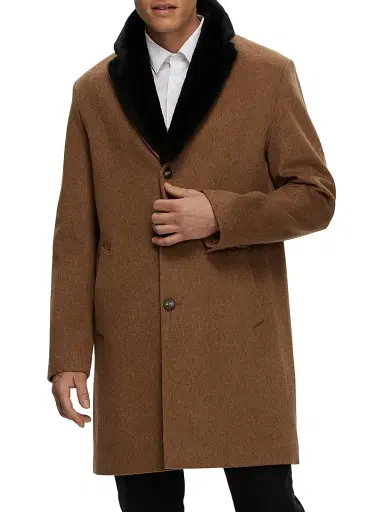 Gorski Men's Wool Stroller Coat with Shearling Trim - Camel | Thumbnail 2 Gorski Men's Wool Stroller Coat with Shearling Trim - Camel | Thumbnail 2