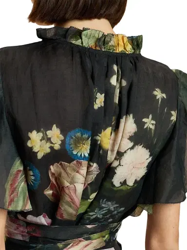 CYNTHIA ROWLEY Women's Floral Tie-Waist Ramie Caftan Midi-Dress - Black - Size Medium | Thumbnail 5