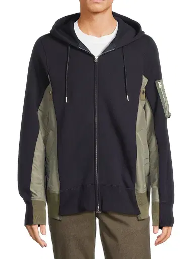 sacai Men's Sponge Sweat Cotton-Blend Hoodie - Navy Khaki | Thumbnail 3 sacai Men's Sponge Sweat Cotton-Blend Hoodie - Navy Khaki | Thumbnail 3
