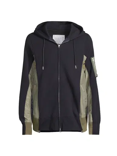 sacai Men's Sponge Sweat Cotton-Blend Hoodie - Navy Khaki | Thumbnail 1 sacai Men's Sponge Sweat Cotton-Blend Hoodie - Navy Khaki | Thumbnail 1