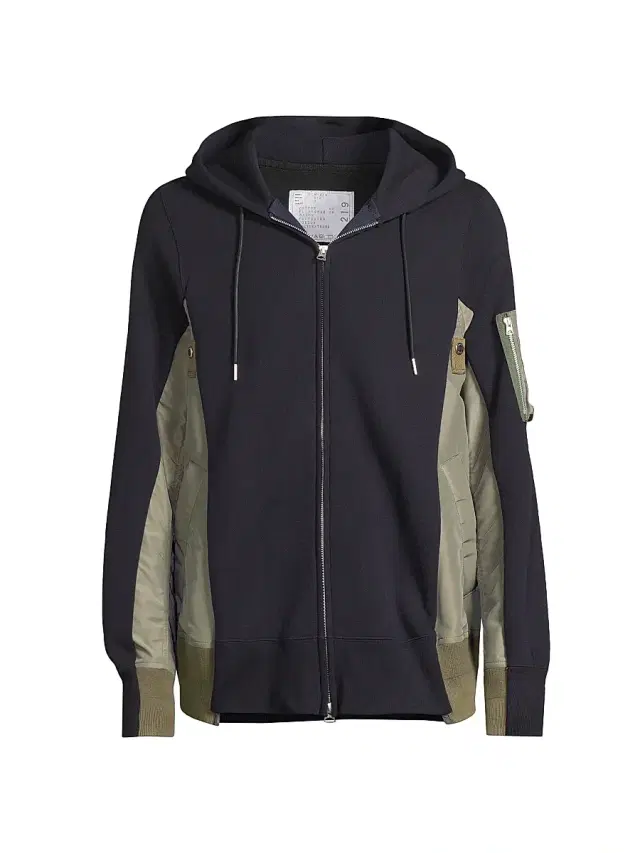 sacai Men's Sponge Sweat Cotton-Blend Hoodie - Navy Khaki