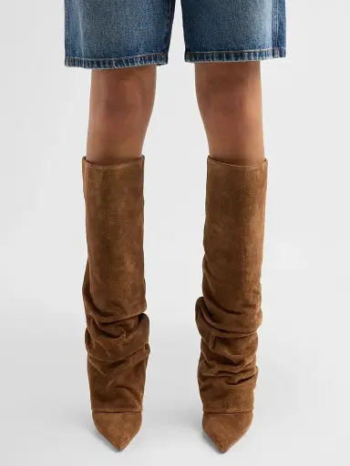 Schutz Women's Mikki Up Cloak 75MM Suede Slouch Boots - Pecan Brown | Thumbnail 2