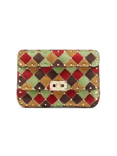 Valentino Garavani Women's Rockstud Spike Small Patchwork Suede Shoulder Bag - Multicolored | Thumbnail 1