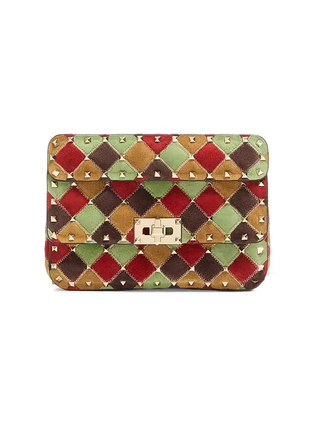 Valentino Garavani Women's Rockstud Spike  Patchwork Suede Shoulder Bag - Multicolored