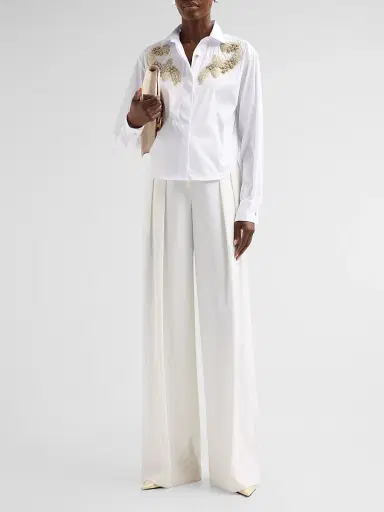 Chiara Boni La Petite Robe Women's Danae Embroidered Cotton-Blend Shirt - White - Size 12 | Thumbnail 2 Chiara Boni La Petite Robe Women's Danae Embroidered Cotton-Blend Shirt - White - Size 12 | Thumbnail 2