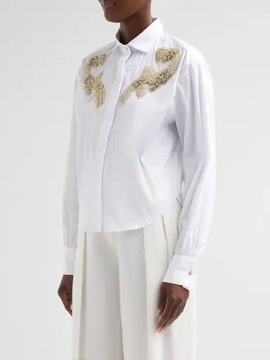 Chiara Boni La Petite Robe Women's Danae Embroidered Cotton-Blend Shirt - White - Size 12 | Thumbnail 4 Chiara Boni La Petite Robe Women's Danae Embroidered Cotton-Blend Shirt - White - Size 12 | Thumbnail 4