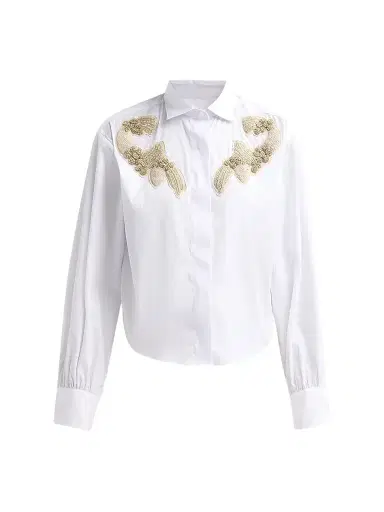 Chiara Boni La Petite Robe Women's Danae Embroidered Cotton-Blend Shirt - White - Size 12 | Thumbnail 1 Chiara Boni La Petite Robe Women's Danae Embroidered Cotton-Blend Shirt - White - Size 12 | Thumbnail 1