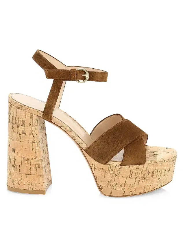 Gianvito Rossi Women's Suede & Cork Platform Sandals - Texas Cork