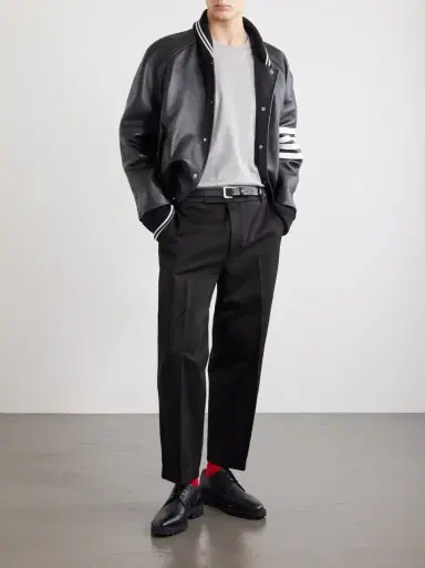Thom Browne Logo-Appliquéd Striped Cotton-Jersey T-Shirt | Thumbnail 2 Thom Browne Logo-Appliquéd Striped Cotton-Jersey T-Shirt | Thumbnail 2