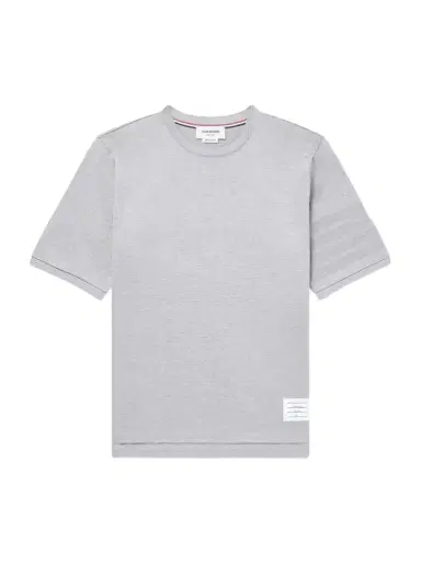 Thom Browne Logo-Appliquéd Striped Cotton-Jersey T-Shirt | Thumbnail 1 Thom Browne Logo-Appliquéd Striped Cotton-Jersey T-Shirt | Thumbnail 1