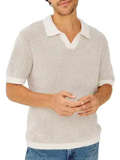 RAILS Men's Pearson Cotton-Cashmere Johnny Collar Polo Shirt - White Sand - Size XXL | Thumbnail 3