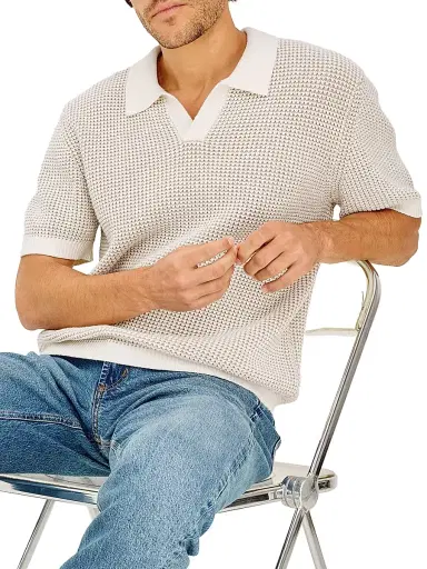 RAILS Men's Pearson Cotton-Cashmere Johnny Collar Polo Shirt - White Sand - Size XXL | Thumbnail 5
