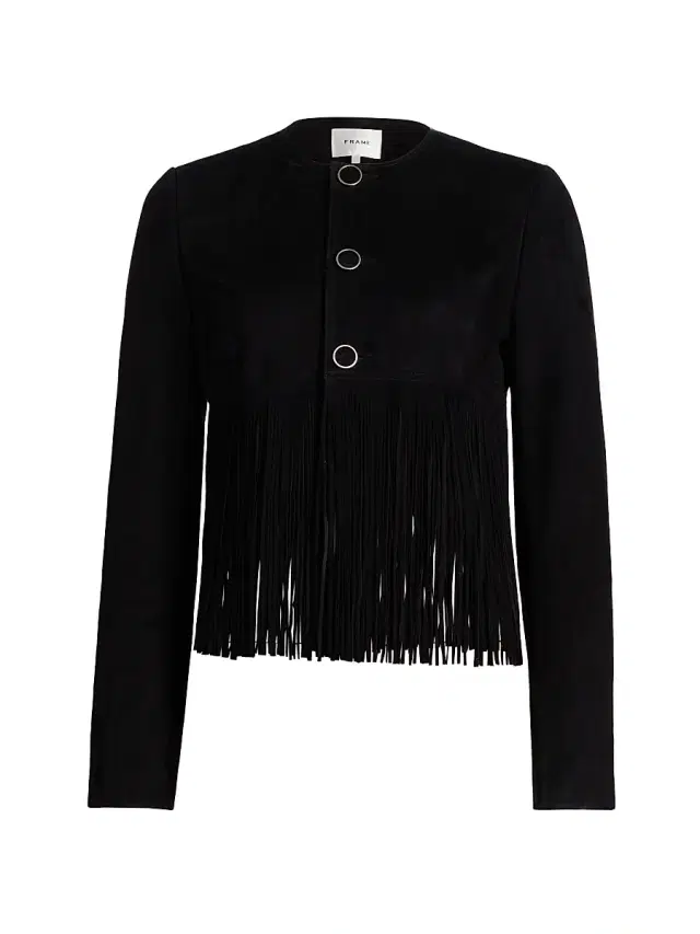 FRAME Women's The Saddle Fringed Suede Jacket - Black