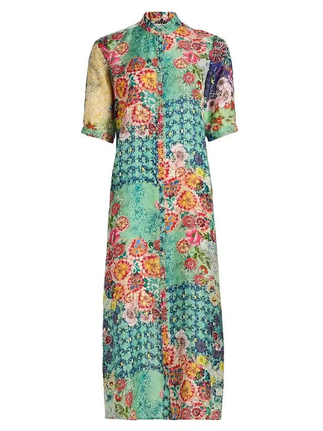 Johnny Was Women's Carlina Silk Midi-Shirtdress - Carlina Scarf