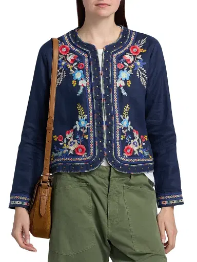 Johnny Was Women's Embroidered Linen Bolero Jacket | Thumbnail 3 Johnny Was Women's Embroidered Linen Bolero Jacket | Thumbnail 3