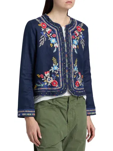 Johnny Was Women's Embroidered Linen Bolero Jacket | Thumbnail 4 Johnny Was Women's Embroidered Linen Bolero Jacket | Thumbnail 4