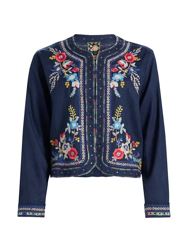 Johnny Was Women's Embroidered Linen Bolero Jacket - Blue Night