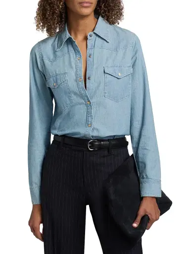 Nili Lotan Women's Travis Cotton Chambray Shirt | Thumbnail 3 Nili Lotan Women's Travis Cotton Chambray Shirt | Thumbnail 3