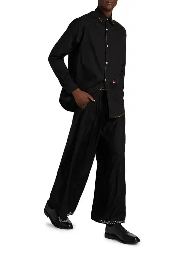 Glass Cypress Men's Wool Embroidered Wide-Leg Pants - Black | Thumbnail 2