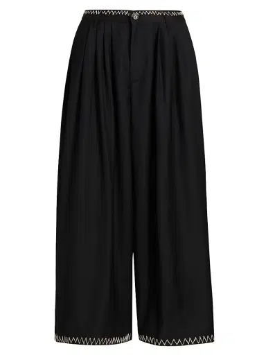 Glass Cypress Men's Wool Embroidered Wide-Leg Pants - Black | Thumbnail 1