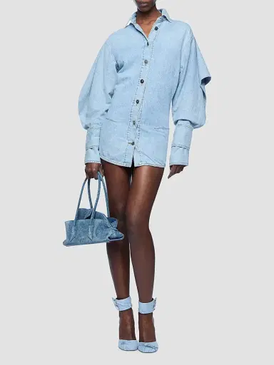 The Attico Women's Draped Cotton Denim Mini Dress - Blue Super Washed - Size 8 | Thumbnail 2 The Attico Women's Draped Cotton Denim Mini Dress - Blue Super Washed - Size 8 | Thumbnail 2