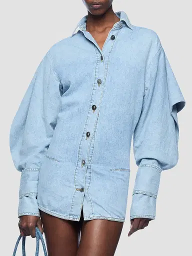 The Attico Women's Draped Cotton Denim Mini Dress - Blue Super Washed - Size 8 | Thumbnail 4 The Attico Women's Draped Cotton Denim Mini Dress - Blue Super Washed - Size 8 | Thumbnail 4