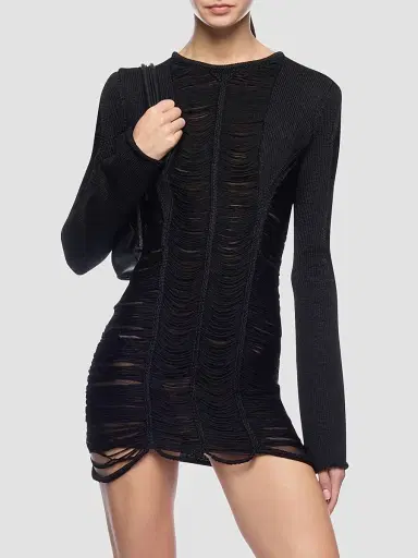 The Attico Women's Distressed Knit Mini Dress - Black - Size 10 | Thumbnail 4 The Attico Women's Distressed Knit Mini Dress - Black - Size 10 | Thumbnail 4