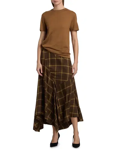 Co Women's Check Plaid Bias Maxi Skirt - Chocolate - Size 8 | Thumbnail 2