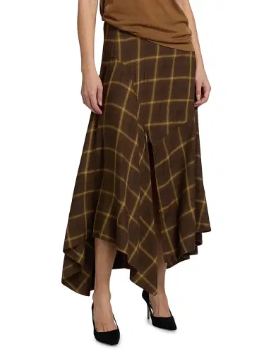 Co Women's Check Plaid Bias Maxi Skirt - Chocolate - Size 8 | Thumbnail 3