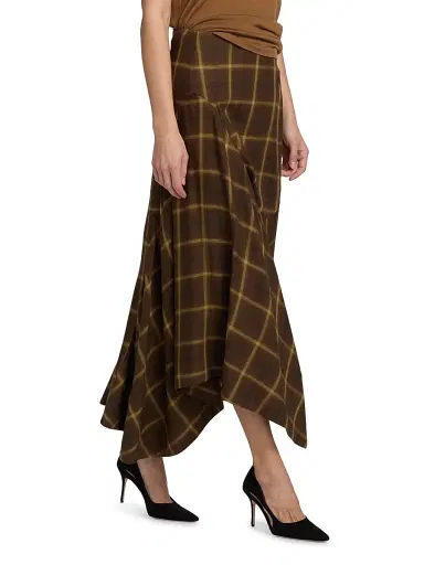 Co Women's Check Plaid Bias Maxi Skirt - Chocolate - Size 8 | Thumbnail 4