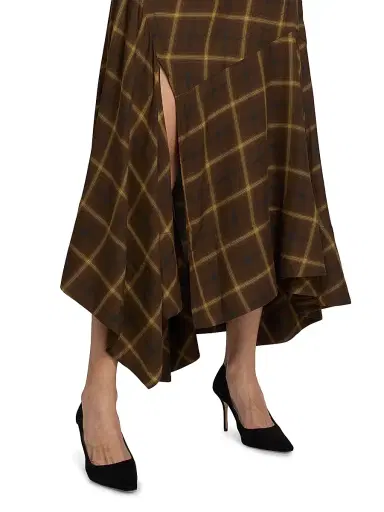Co Women's Check Plaid Bias Maxi Skirt - Chocolate - Size 8 | Thumbnail 6