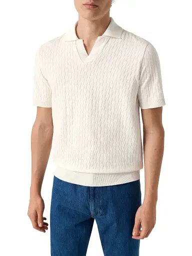 Eton Men's Jacquard Cotton Polo Shirt - White | Thumbnail 2