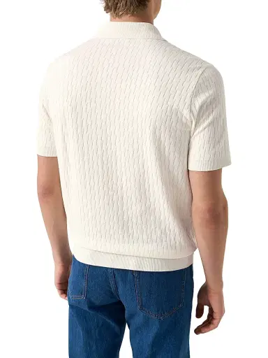 Eton Men's Jacquard Cotton Polo Shirt - White | Thumbnail 3