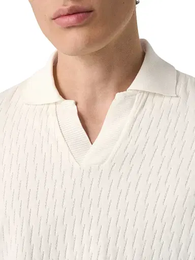 Eton Men's Jacquard Cotton Polo Shirt - White | Thumbnail 4