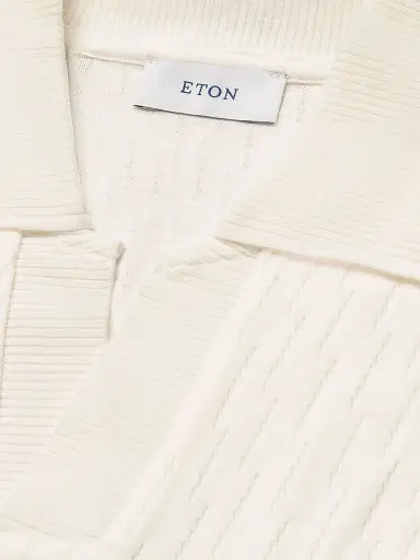 Eton Men's Jacquard Cotton Polo Shirt - White | Thumbnail 6
