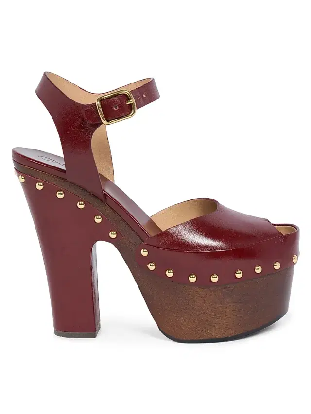 Chloé Women's Meret Leather Block-Heel Clogs - Burnt Purple
