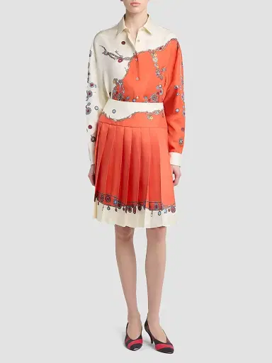 Versace Women's Stolen Jewels Silk Pleated Skirt - Orange White Gold - Size 12 | Thumbnail 2 Versace Women's Stolen Jewels Silk Pleated Skirt - Orange White Gold - Size 12 | Thumbnail 2