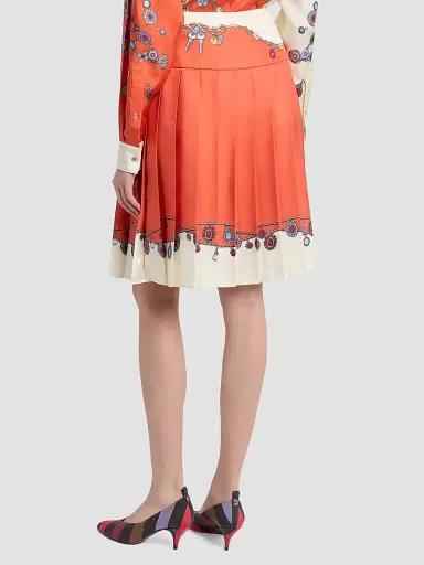 Versace Women's Stolen Jewels Silk Pleated Skirt - Orange White Gold - Size 12 | Thumbnail 3 Versace Women's Stolen Jewels Silk Pleated Skirt - Orange White Gold - Size 12 | Thumbnail 3