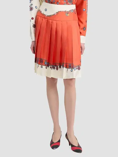 Versace Women's Stolen Jewels Silk Pleated Skirt - Orange White Gold - Size 12 | Thumbnail 4 Versace Women's Stolen Jewels Silk Pleated Skirt - Orange White Gold - Size 12 | Thumbnail 4