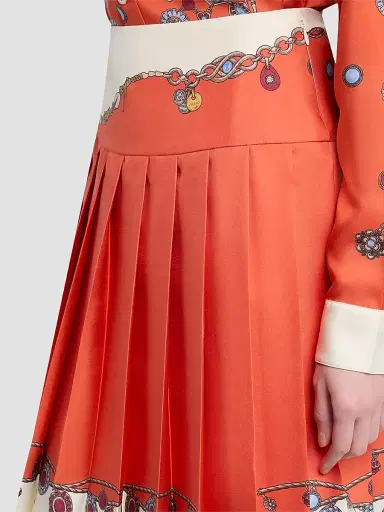 Versace Women's Stolen Jewels Silk Pleated Skirt - Orange White Gold - Size 12 | Thumbnail 5 Versace Women's Stolen Jewels Silk Pleated Skirt - Orange White Gold - Size 12 | Thumbnail 5