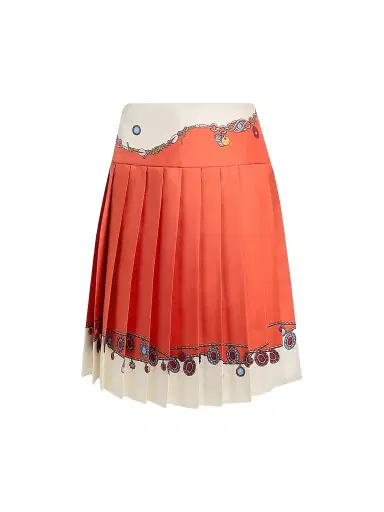 Versace Women's Stolen Jewels Silk Pleated Skirt - Orange White Gold - Size 12 | Thumbnail 1 Versace Women's Stolen Jewels Silk Pleated Skirt - Orange White Gold - Size 12 | Thumbnail 1